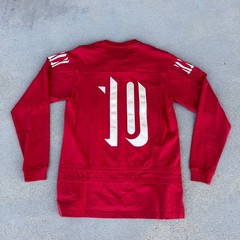 10 Deep Red Lace Up Long Sleeve Hockey Jersey Men Medium