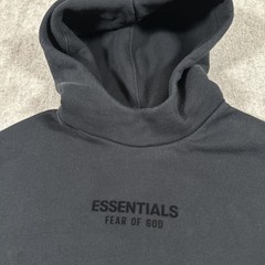 Fear Of God Essentials Hoodie All Jet Black Mens XS Front Logo Pullover