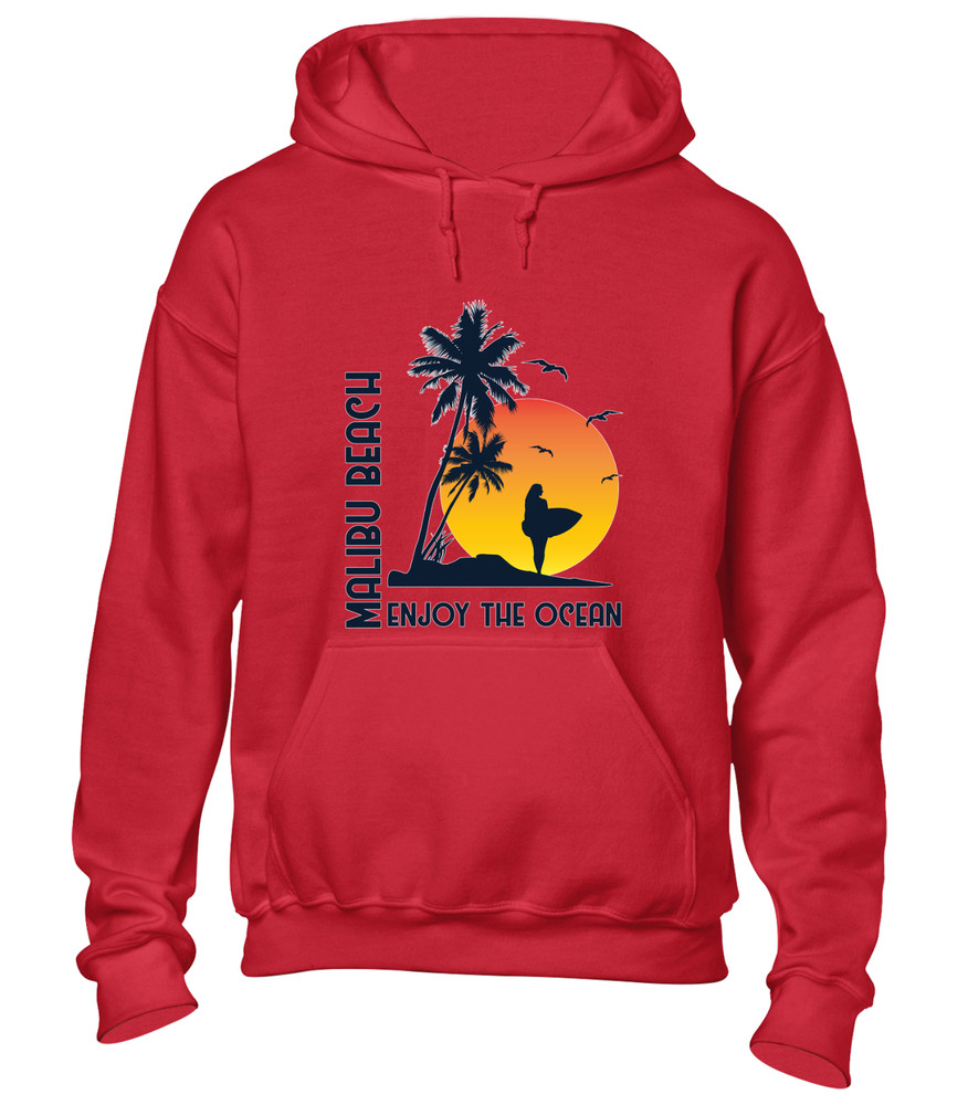 MALIBU BEACH ENJOY THE OCEAN HOODY HOODIE SUMMER HOLIDAY CASUAL CLOTHING TOP