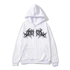 Y2K Full Zip Hoodie Men Gothic Metal Logo Graphic Sweatshirt Grunge Opium Jacket