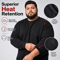 BILLIONHATS 3 Pack Mens Big & Tall Crewneck Fleece Lined Sweatshirts Plus Size