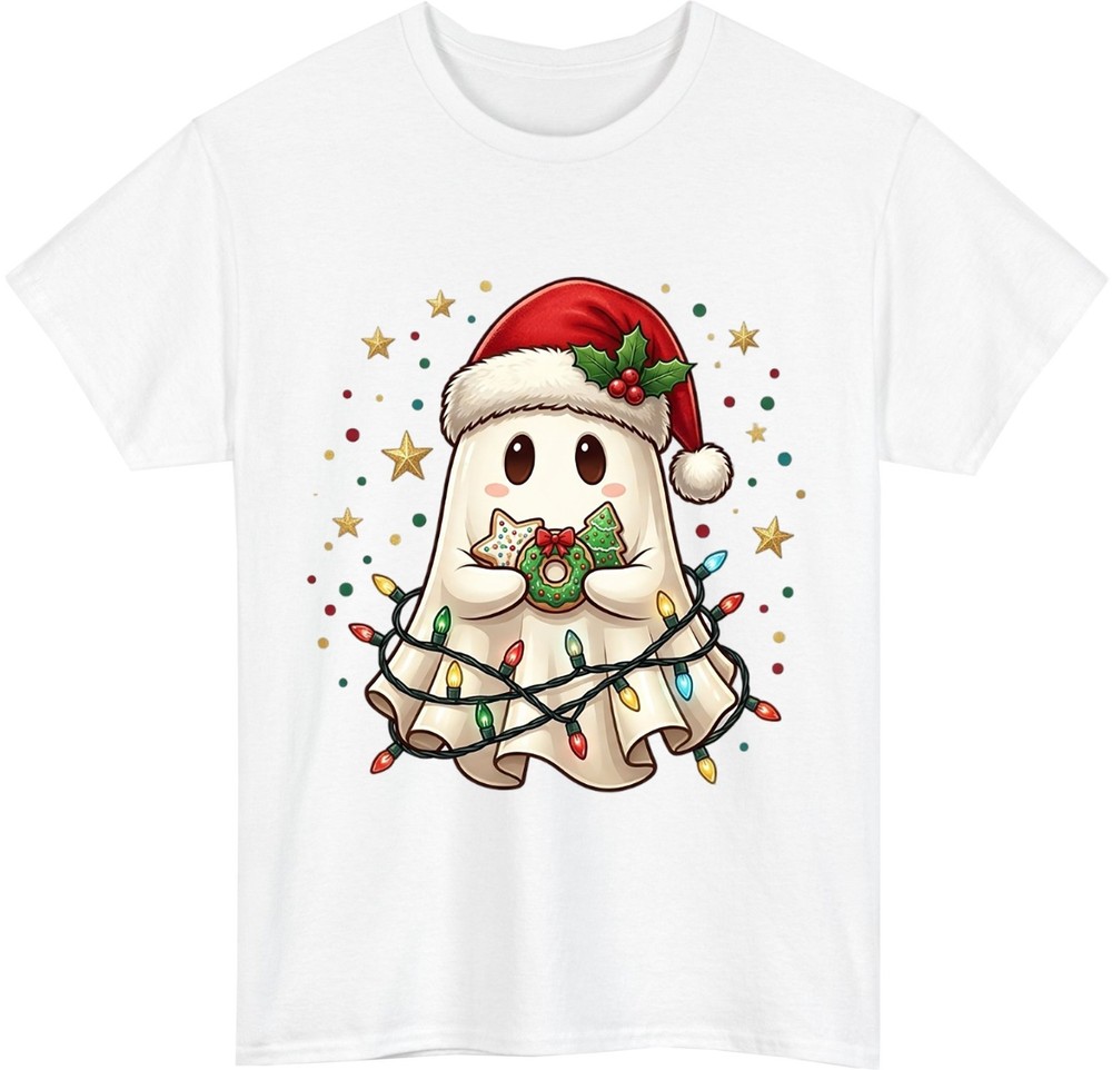 Cute Christmas Ghost T-Shirt – Creepmas Spooky Santa Hat Ghost Unisex Tee Top