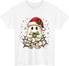 Cute Christmas Ghost T-Shirt – Creepmas Spooky Santa Hat Ghost Unisex Tee Top