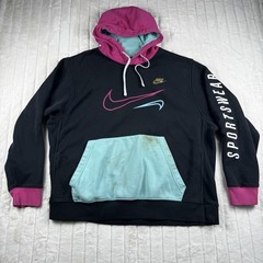 Nike Miami Vice Club Sportswear Pullover Hoodie Black Teal Pink Men’s 2XL Read*