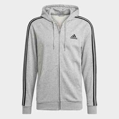 Adidas Men’s Essentials French Terry 3-Stripes full-zip Hoodie Small Gray